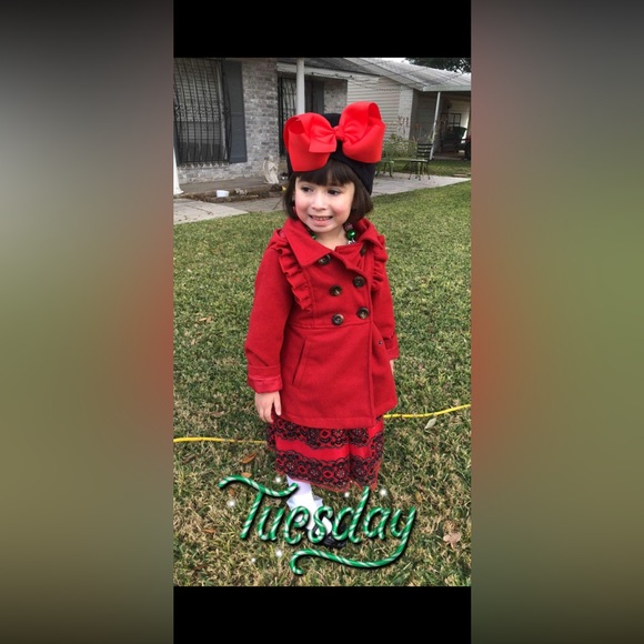 Toddler 4T Red Pea Coat with hood and pockets - Picture 9 of 9